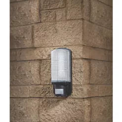 LAP Indoor & Outdoor Rectangular LED Bulkhead With PIR Sensor Black 8W 670lm -LightPro Shop 6470V A1