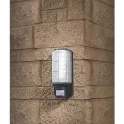 LAP Indoor & Outdoor Rectangular LED Bulkhead With PIR Sensor Black 8W 670lm -LightPro Shop 6470V A2