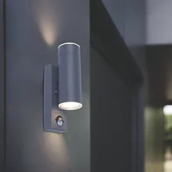 LAP Outdoor LED Wall Light With PIR Sensor Charcoal Grey 9W 760lm -LightPro Shop 762PP A2