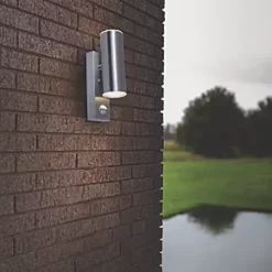 LAP Outdoor LED Wall Light With PIR Sensor Silver 9W 760lm -LightPro Shop 863PP A3